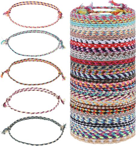 المنسوجة التفاف أساور الصداقة للنساء، 30pcs الملونة سلسلة سوار قابل للتعديل اليدوية مضفر الصداقة أساور الكاحل للنساء الرجال الطرف تفضل مطابقة التبعي in Kuwait