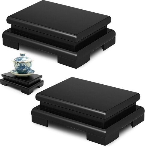 Chunful 2 Pcs Square Wooden Display Stand 6.7 x 6.7 x 2 Inch Wood Vase Display Base Black Pedestal Stand Square Vase Riser for Vase Teapot Trophy Collectibles Aquarium Lamp Display Home Decoration in Kuwait