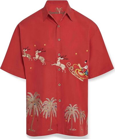 Bamboo Cay Flying Santa Short Sleeve Casual Tropical Christmas Men's Button Up Camp Shirt in Saudi Arabia
