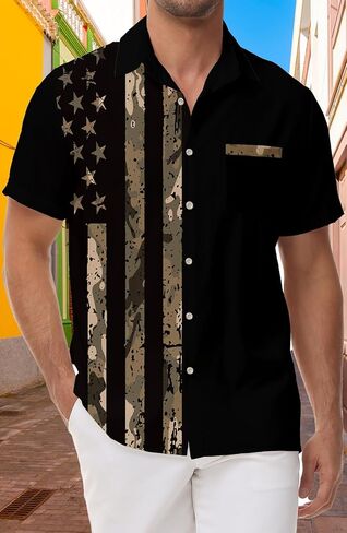 Men Hawaiian Button Flags Shirt: Casual Summer Short Sleeve Clothing Patriotic in Saudi Arabia