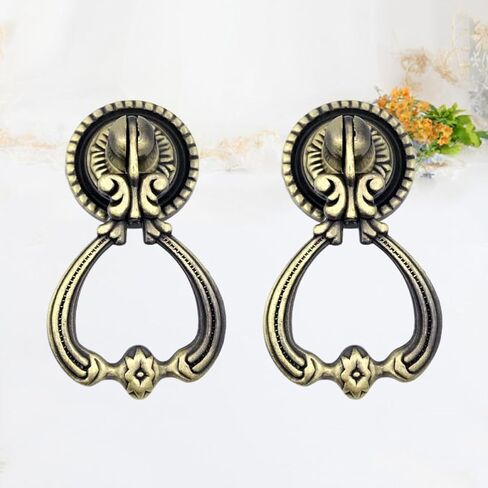 2Pcs Zinc Alloy Retro Cabinet Ring Knobs Vintage Pulls for Dresser Drawers Kitchen Cabinets Antique Style Hardware in Kuwait