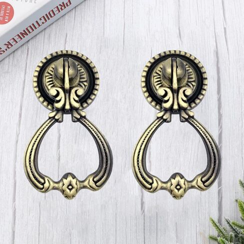 2Pcs Zinc Alloy Retro Cabinet Ring Knobs Vintage Pulls for Dresser Drawers Kitchen Cabinets Antique Style Hardware in Kuwait
