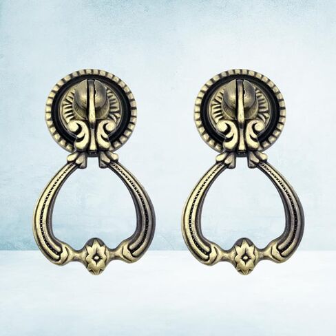2Pcs Zinc Alloy Retro Cabinet Ring Knobs Vintage Pulls for Dresser Drawers Kitchen Cabinets Antique Style Hardware in Kuwait
