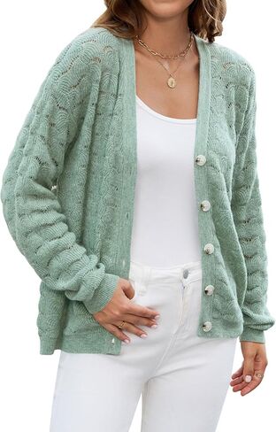 Women's Wool Knit Cardigan Long Sleeve Open Front Sweaters V Neck Button Wool Blend Sweater Coat Outwear in Saudi Arabia