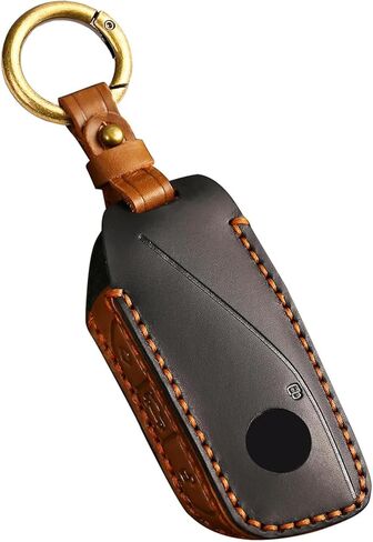 Retro Style Leather Key Fob Cover, Compatible with BMW 2023/24/25 New 5 7 Series X1 X5 X6 X7 XM 740i 760i IX IX3 I5 I7, No Screw Design Smart Key Holder Protector(Brown) in Kuwait