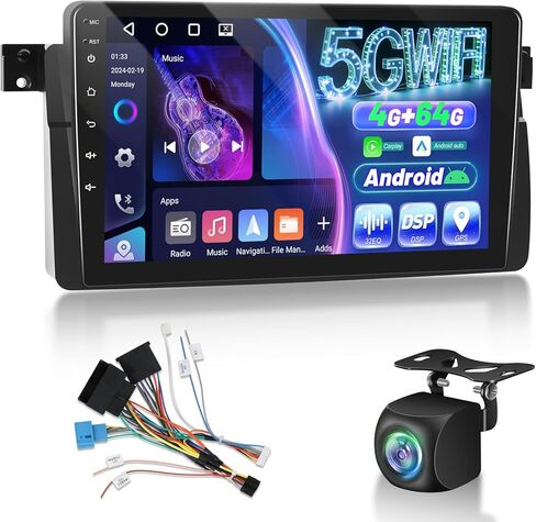 EKAT for BMW 3 Series E46 1998-2006 [2+64G] راديو سيارة Android مع Carplay لاسلكي وAndroid Auto - راديو بشاشة تعمل باللمس 9 بوصة مع EQ DSP، GPS، WiFi، FM/RDS + كاميرا الرؤية الخلفية AHD in Saudi Arabia
