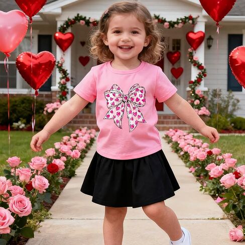 Toddler Girls Valentines Shirt Cute Heart Graphic T-Shirts Kids Valentine Love Heart Tees Outfit 2T in Kuwait