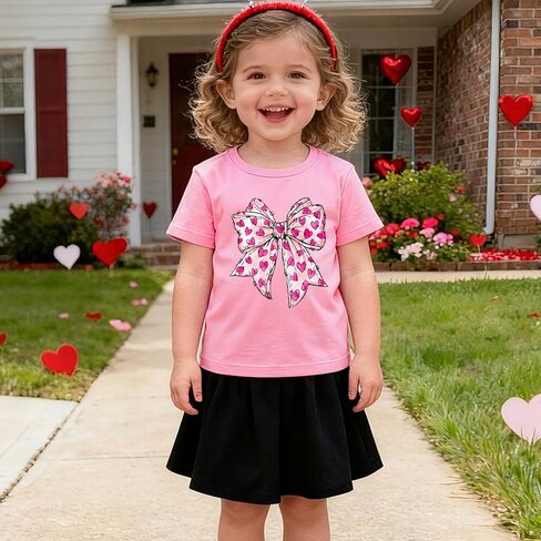 Toddler Girls Valentines Shirt Cute Heart Graphic T-Shirts Kids Valentine Love Heart Tees Outfit 2T in Kuwait