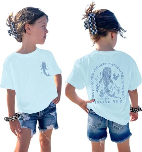 Girls Christian Whale Shark Shirts Kids Jesus God Religious Faith T Shirts Bible Verse Cute Graphic Tees Tops in Kuwait