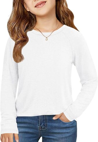 ZDC Girls Long Sleeve Shirts Kids Crewneck Layering Tunic Tops Plain Basic Tees Fashion T-Shirts 5-14Y in Saudi Arabia