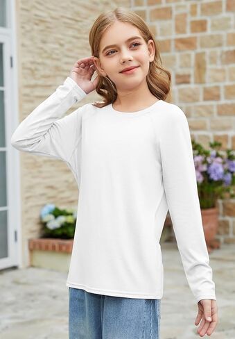 ZDC Girls Long Sleeve Shirts Kids Crewneck Layering Tunic Tops Plain Basic Tees Fashion T-Shirts 5-14Y in Saudi Arabia