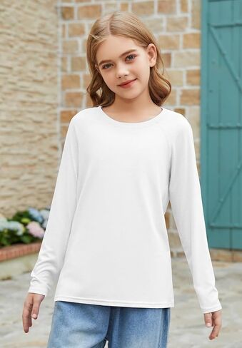 ZDC Girls Long Sleeve Shirts Kids Crewneck Layering Tunic Tops Plain Basic Tees Fashion T-Shirts 5-14Y in Saudi Arabia