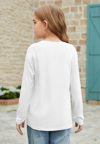 ZDC Girls Long Sleeve Shirts Kids Crewneck Layering Tunic Tops Plain Basic Tees Fashion T-Shirts 5-14Y in Saudi Arabia