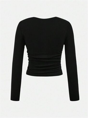 SOLY HUX Girl's Long Sleeve T Shirt Crew Neck Ruched Slim Fitted Basic Tee Cute Fall Tops with Hair Ties in Saudi Arabia