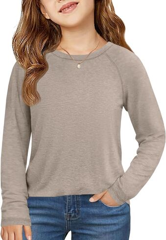 ZDC Girls Long Sleeve Shirts Kids Crewneck Layering Tunic Tops Plain Basic Tees Fashion T-Shirts 5-14Y in Saudi Arabia