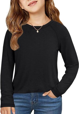 ZDC Girls Long Sleeve Shirts Kids Crewneck Layering Tunic Tops Plain Basic Tees Fashion T-Shirts 5-14Y in Saudi Arabia