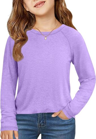 ZDC Girls Long Sleeve Shirts Kids Crewneck Layering Tunic Tops Plain Basic Tees Fashion T-Shirts 5-14Y in Saudi Arabia