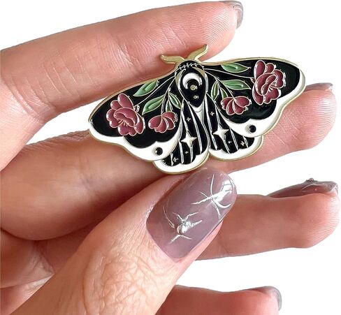 Goth Enamel Pin Set 3Pcs – Moon Flowers Moth Pin, Carpe Noctem - Seize The Night, Memento Mori Skull – Gothic Aesthetic, Emo, Grunge, Punk, Alternative Backpack Gift in Kuwait