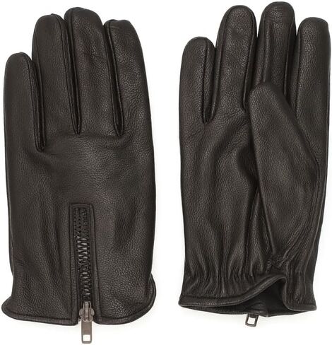 قفازات شتوية من الجلد الطبيعي الفاخر للرجال - قفازات دافئة مبطنة بالصوف مع سحاب للإغلاق in Kuwait