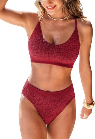 CUPSHE Women's Bikini Sets Scoop Neck Two Piece Bathing Suits Textured Seamless Crisscross Adjustable Straps in Saudi Arabia