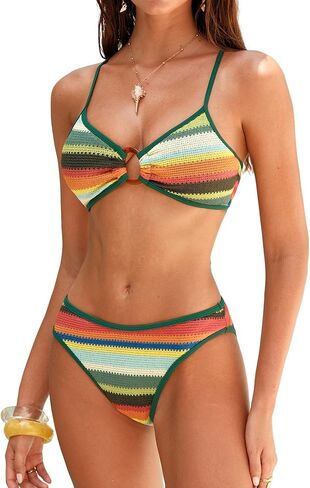 ZAFUL O Ring Bikini Sets for Women Lace Up Swimsuits High Cut Swimwear Contrast Stripe 2 Piece Bathing Suits in Saudi Arabia