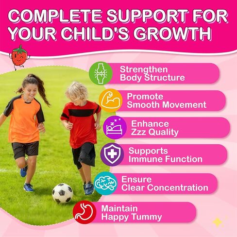 حلوى الكالسيوم للأطفال مع د3 والمغنيسيوم لعمر 4+: سيترات الكالسيوم الخالية من السكر مع فيتامين د3، ك2، الزنك، البروبيوتيك والبريبايوتكس للأطفال - خالية من الغلوتين، غير معدلة وراثيًا، نباتي، نكهة الفراولة الطبيعية in Kuwait