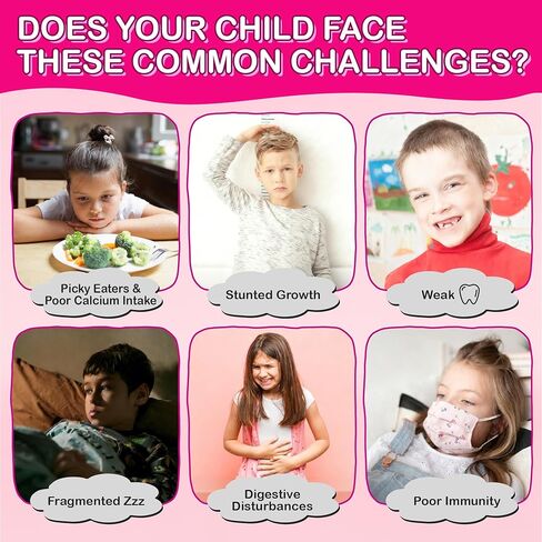 حلوى الكالسيوم للأطفال مع د3 والمغنيسيوم لعمر 4+: سيترات الكالسيوم الخالية من السكر مع فيتامين د3، ك2، الزنك، البروبيوتيك والبريبايوتكس للأطفال - خالية من الغلوتين، غير معدلة وراثيًا، نباتي، نكهة الفراولة الطبيعية in Kuwait