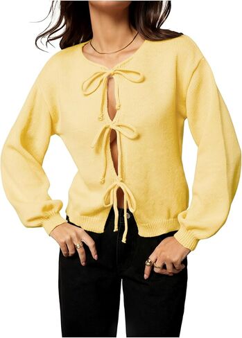 SHENHE Women's Cardigan Sweaters Tie Front Bow Lightweight Cardigan Long Sleeve Fall Outerwear in Saudi Arabia