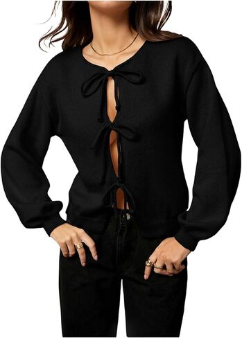 SHENHE Women's Cardigan Sweaters Tie Front Bow Lightweight Cardigan Long Sleeve Fall Outerwear in Saudi Arabia
