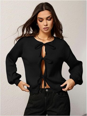SHENHE Women's Cardigan Sweaters Tie Front Bow Lightweight Cardigan Long Sleeve Fall Outerwear in Saudi Arabia