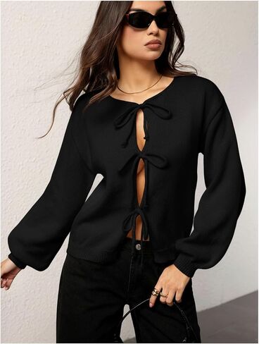 SHENHE Women's Cardigan Sweaters Tie Front Bow Lightweight Cardigan Long Sleeve Fall Outerwear in Saudi Arabia