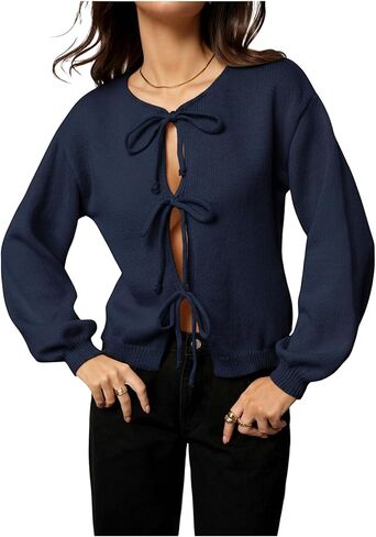 SHENHE Women's Cardigan Sweaters Tie Front Bow Lightweight Cardigan Long Sleeve Fall Outerwear in Saudi Arabia