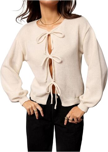 SHENHE Women's Cardigan Sweaters Tie Front Bow Lightweight Cardigan Long Sleeve Fall Outerwear in Saudi Arabia
