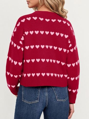 Saodimallsu Womens Heart Cardigan Sweaters Valentines V Neck Button Down Long Sleeve Knit Striped Sweater Coats in Saudi Arabia