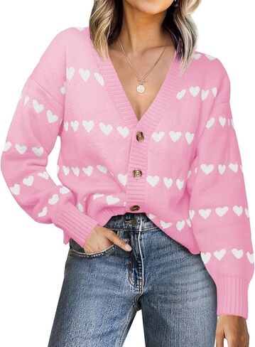 Saodimallsu Womens Heart Cardigan Sweaters Valentines V Neck Button Down Long Sleeve Knit Striped Sweater Coats in Saudi Arabia