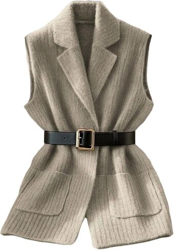 SHENHE Women's Sleeveless Cardigan Vest Notched Lapel Open Front Knit Sweater Vest with Pockets in Saudi Arabia
