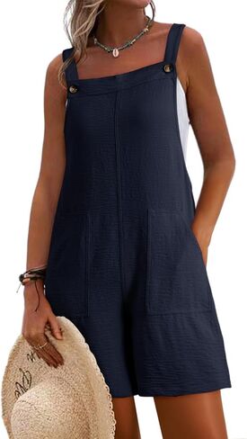 Dokotoo Women's Casual Rompers Loose Overalls One Piece Sleeveless Wide Leg Short Pant Jumpsuits With Pockets in Saudi Arabia