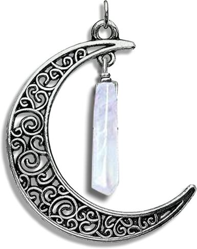 Angel Aura Quartz Point in Antique Bronze-Bronze-Copper-Steel-Silver-Patina-Black-Gunmetal-Gold or Rose GoldCeltic Moon Charm Celestial Pendant Necklace or Earrings in Saudi Arabia