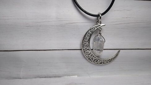 Angel Aura Quartz Point in Antique Bronze-Bronze-Copper-Steel-Silver-Patina-Black-Gunmetal-Gold or Rose GoldCeltic Moon Charm Celestial Pendant Necklace or Earrings in Saudi Arabia
