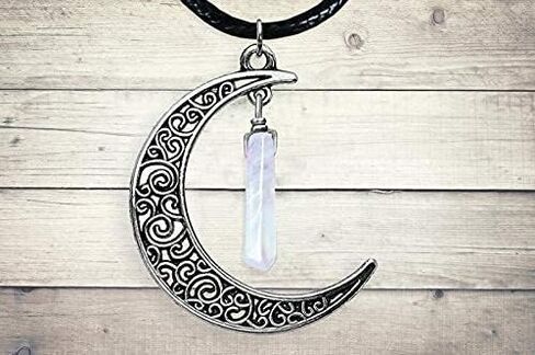 Angel Aura Quartz Point in Antique Bronze-Bronze-Copper-Steel-Silver-Patina-Black-Gunmetal-Gold or Rose GoldCeltic Moon Charm Celestial Pendant Necklace or Earrings in Saudi Arabia