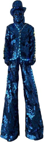 Earthradius Stilt Walker Mirror Men Robot Costume Gold Sivler Glass Modern Singer Outfit Stage Performance wear (Silver, L) in Saudi Arabia