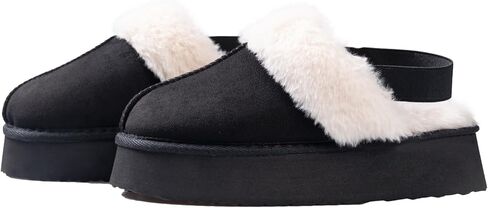 Women's Platform Slippers, Suede Fuzzy Slippers with Strap in Saudi Arabia