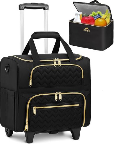 Matein Rolling Captop Bag for Women ، حقيبة سعة 15.6 بوصة مع عجلات وعربة قابلة للفصل ، حقيبة حمل مدرس كمبيوتر مع هدية معزولة لمكتب أعمال ممرضة العمل ، Black Deep in Kuwait