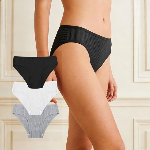 3Pcs Cotton Underwear For Women, Sexy Low Rise Panties, Soft Breathable Ribbed Ladies Briefs For Daily Wear in Saudi Arabia