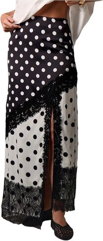 MakeMeChic Women's Lace Polka Dots Maxi Skirt High Waist Split Thigh Y2k Skirts in Saudi Arabia