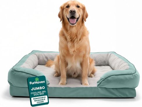 Furhaven Cooling Gel Dog Bed for Medium/Small Dogs w/ Removable Bolsters & Washable Cover, For Dogs Up to 35 lbs - Plush & Velvet Waves Perfect Comfort Sofa - Brownstone, Medium in Saudi Arabia