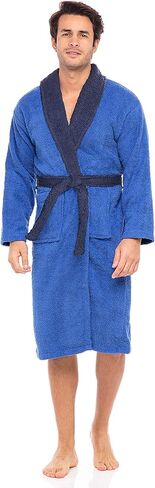 Skylinewears الرجال 100% القطن رداء تيري شوال روب استحمام لينة اللمس طوق ماصة دش الحمام تبخير الملابس العرق in Saudi Arabia