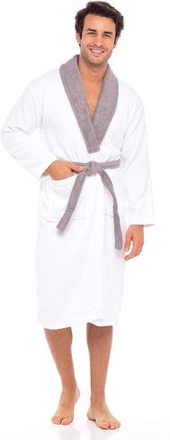Skylinewears الرجال 100% القطن رداء تيري شوال روب استحمام لينة اللمس طوق ماصة دش الحمام تبخير الملابس العرق in Saudi Arabia