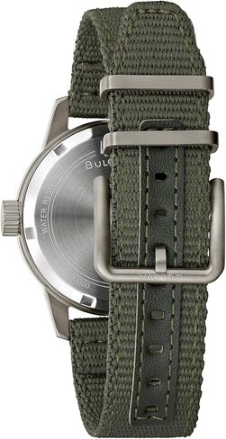 Bulova Men's Military Hack Automatic Black PVD-Coated Stainless Steel Case and Green Nylon Strap Watch, Ivory Dial Style:98A307 in Saudi Arabia