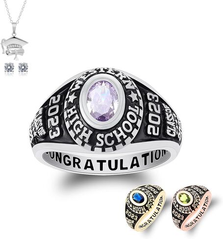 خواتم فئة مخصصة - خواتم جوهرة الميلاد مخصصة من الذهب عيار 10 قيراط أو الفضة الإسترلينية 925، مقاس 5-15 للنساء in Kuwait